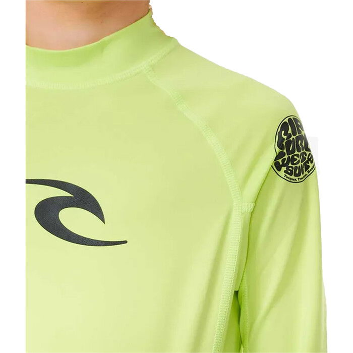 2024 Rip Curl Jungen Brand Wave UPF Long Sleeve Lycra Vest 122BRV - Lime